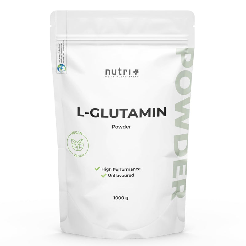[Australia] - Nutri + L Glutamine Powder Vegan 1 kg - Neutral & high dosage without additives - 100% naturally pure - Fermented L-Glutamine Powder Made in Germany 
