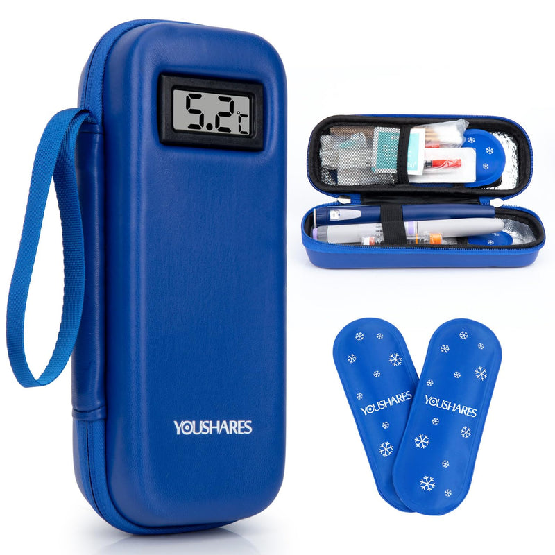 [Australia] - YOUSHARES Insulin Cooler Bag with 2 TSA Ice Packs, Mini Medicine Cooler Box for Travel, Insulated Bag Small Case for Epipen, Insulin Pen, Insulin, Other Medication Accessories, Diabetic Bag (Blue) H2-Blue 