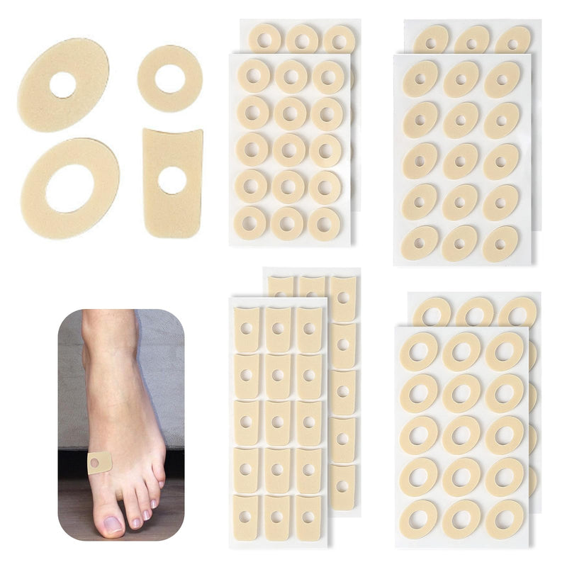 [Australia] - 120 pieces corn plaster set, 4 shapes soft latex foam corn rings, anti-friction callus cushion for pain relief, reduce foot and heel pain 