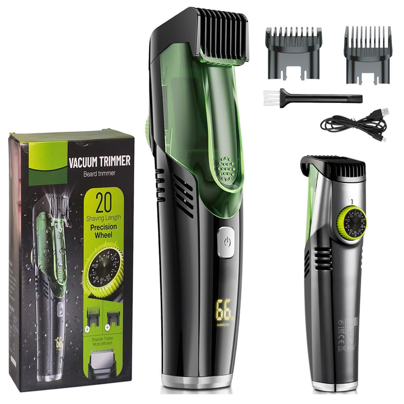 [Australia] - Vacuum Beard Shaver for Men, Vacuum Beard Shaver with 20 Length Settings, Adjustable Wet & Dry Electric Beard Trimmer with 2 Combs, Wireless Beard Trimmer Hair Trimmer Gift for Men 