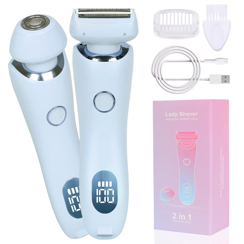 [Australia] - Women's electric razor, 2 in 1 intimate razor for women, electric razor, women's epilator with IPX7 waterproof, wireless UBS wet/dry epilator for face, bikini, legs, arms, body, blue 