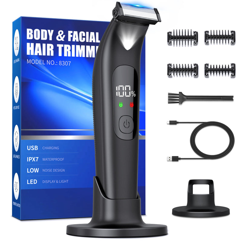 [Australia] - Intimate razor man razor men's electric, waterproof body shaver men, body razor men with LED light, intimate area body hair trimmer, full body groomer beard hair remover for men, USB, IPX7 