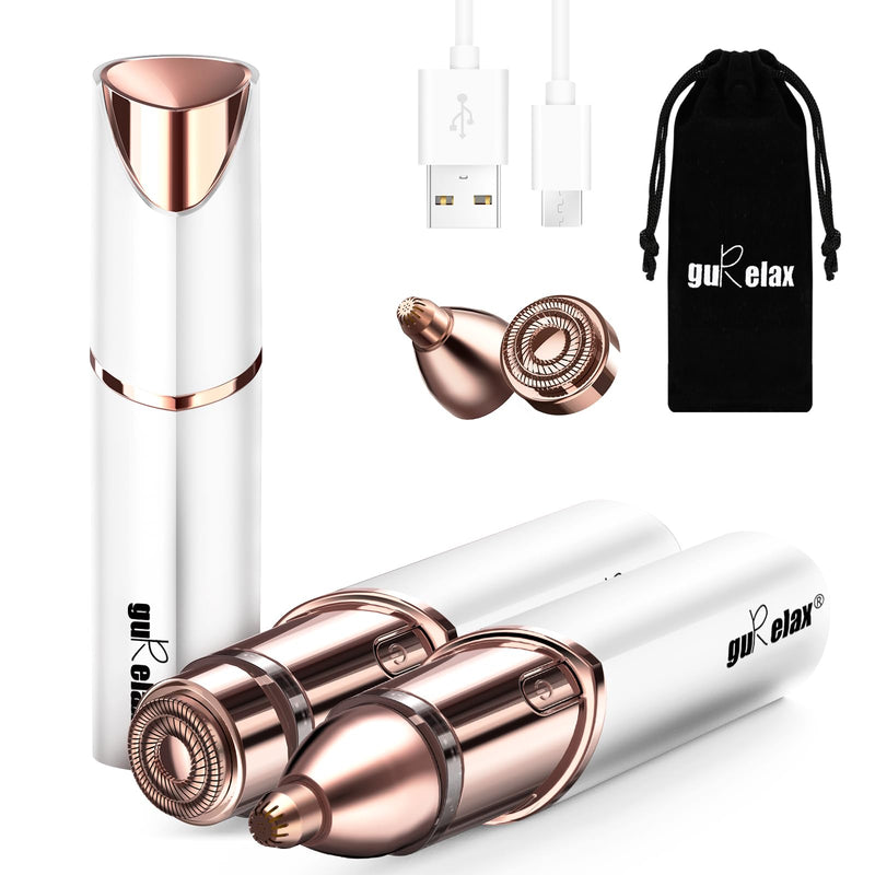 [Australia] - Facial Hair Remover for Women (Gen 3 Pro), 2024 Luxury Women's Beard Remover with Smartlight, guRelax Face Mini Hair Remover, for Face, Eyebrows, Fuzz, with 2 Flawless Replacement Heads Deluxe 2-in-1 White (2x Replacement Heads Included) 