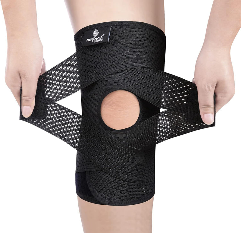 [Australia] - NEENCA Knee Support for Knee Pain, Compression Knee Brace with Air Mesh Fabric, Adjustable Knee Pack with Side Stabilizers, Ultra Soft Bandage for Meniscus Tear, ACL, Arthritis Relief Black L 