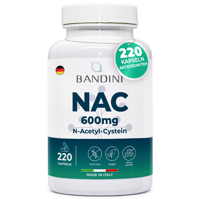 [Australia] - Bandini® NAC N-Acetyl L-Cysteine | 220 capsules - 600 mg (More than 7 months supply) | Glutathione Precursors, Natural Antioxidants, 100% Pure N Acetyl Cysteine Amino Acids | High dosage, vegan 