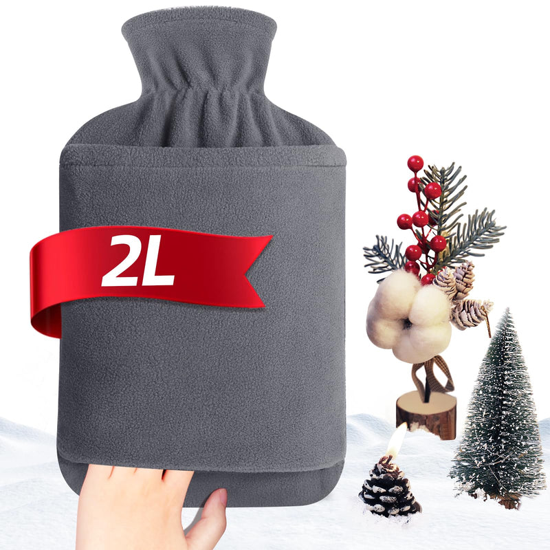 [Australia] - MUPAS hot water bottle with fleece cover - 2L large leak-proof bed bottle - soft hot water bottles with kangaroo bag + natural rubber - hot water bag for children and adults - for pain relief (grey) grey 