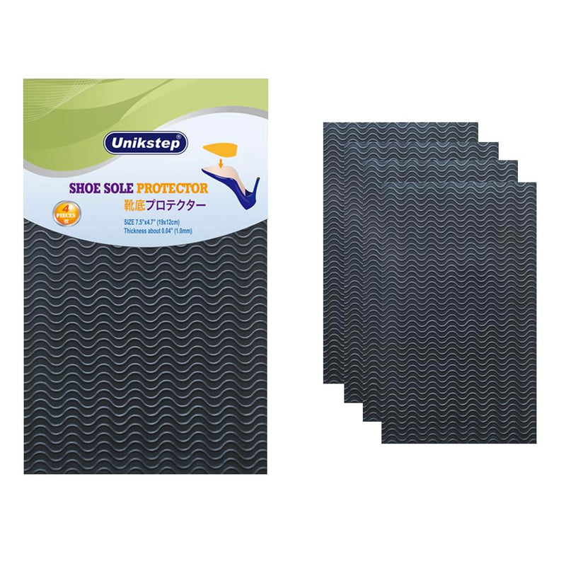 [Australia] - UNIKSTEP 4 pieces shoe sole protectors - wave design - shoe bottom and self-adhesive anti-slip pads on the heel (black) black 