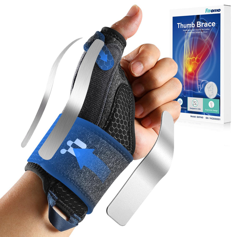 [Australia] - Fitomo 2-in-1 Thumb Brace for De Quervains Tenosynovitis, Arthritis, Click Finger, Tendonitis, Carpal Tunnel Pain Relief, Thumb Sprain Left-Blue S/M 
