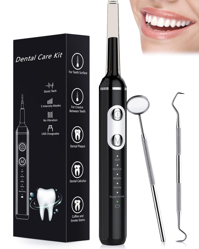 [Australia] - Teeth cleaning set, Stim-U-Dent tartar removal for humans with 5 modes for humans and dogs, stain removal, for domestic removal of tartar at home, rechargeable ebony 
