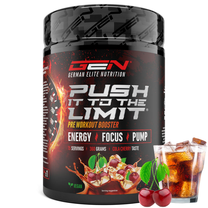 [Australia] - Push it to the Limit - Pre Workout with L-Arginine + Citrulline + L-Tyrosine + L-Theanine + L-Carnitine + AAKG + Taurine + Rhodiola Roseroot + Caffeine - High dosage - 360g - Cola Cherry Taste Cola Cherry 