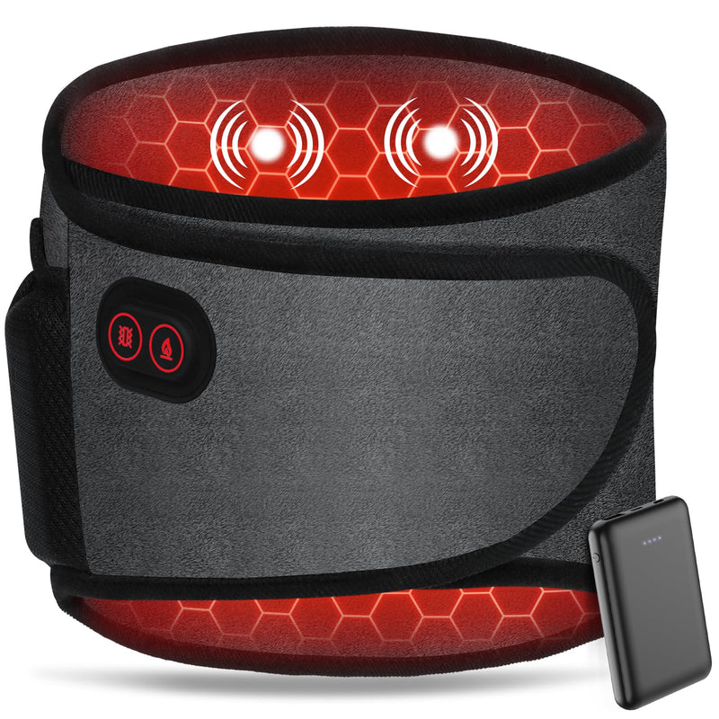 [Australia] - Arlierss Graphene Heat Belt Back with 5000 mAh Battery, Electric Heating Pad with Automatic Shut-Off, Belt Adjustable Straps Heating Belt with 3 Heating Levels & 3 Massage Modes for Pain Relief 002 (Heating + Massage) 