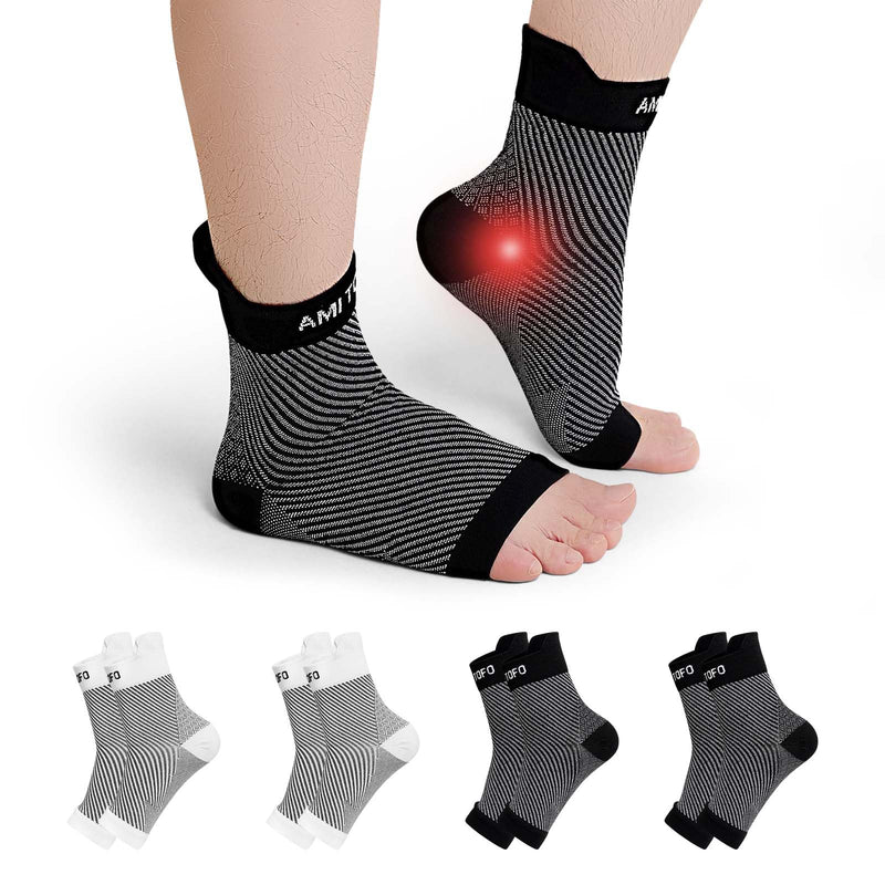 [Australia] - PUTUO Neuropathy Socks for Men Women: Orthopedic Compression Socks Plantar Fasciitis Socks Ankle Brace Large L/XL White Black 4 Pairs White & Black L-XL 