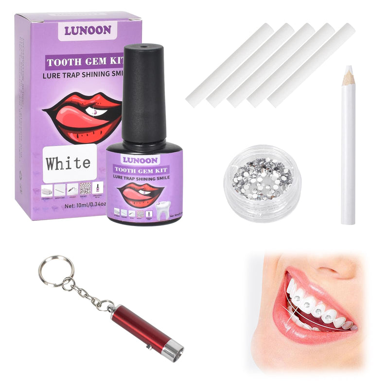 [Australia] - Tooth Jewelery Set DIY Tooth Gemstone Kit with Glue Tartar Jewelery Kit Tooth Jewelery Decoration Set, Tartar Jewelery Tooth Crystal Kit, for Reflective Tooth Decoration (White) White 