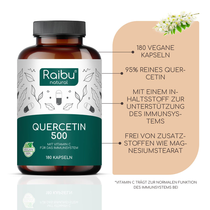 [Australia] - Quercetin high dose - 180 capsules - 500 mg quercetin per capsule - supply for 6 months - high-quality raw material: Japanese cord tree - no additives & vegan - Raibu 