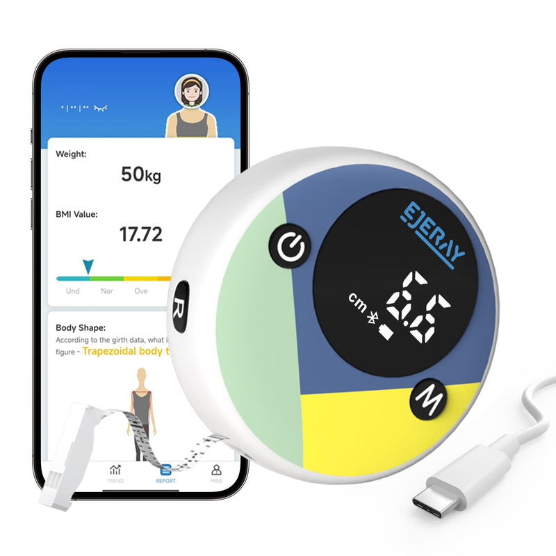 [Australia] - EJERAY Smart Body Measuring Tape, Bluetooth Body Fat Measuring Tape with App, Measuring Tape Body Measurements of Biceps, Chest, Hips, Calves, Thighs and Neck, Fitness Tape Measure, 60in/150cm 