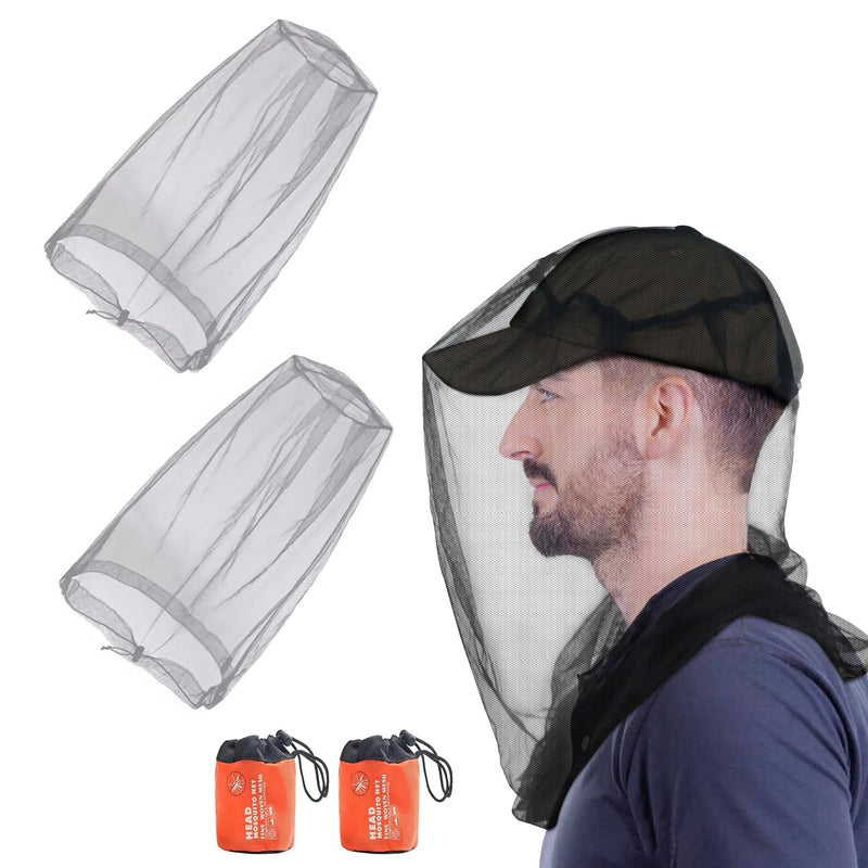 [Australia] - HORREX Set of 4 Mosquito Net Head Set Mosquito Head Landing Net Facial Interlocking Net Head Protection Net for Outdoor Hiking Camping Climbing Hiking Mosquito Fly Insect Bug Prevention (Grey) 