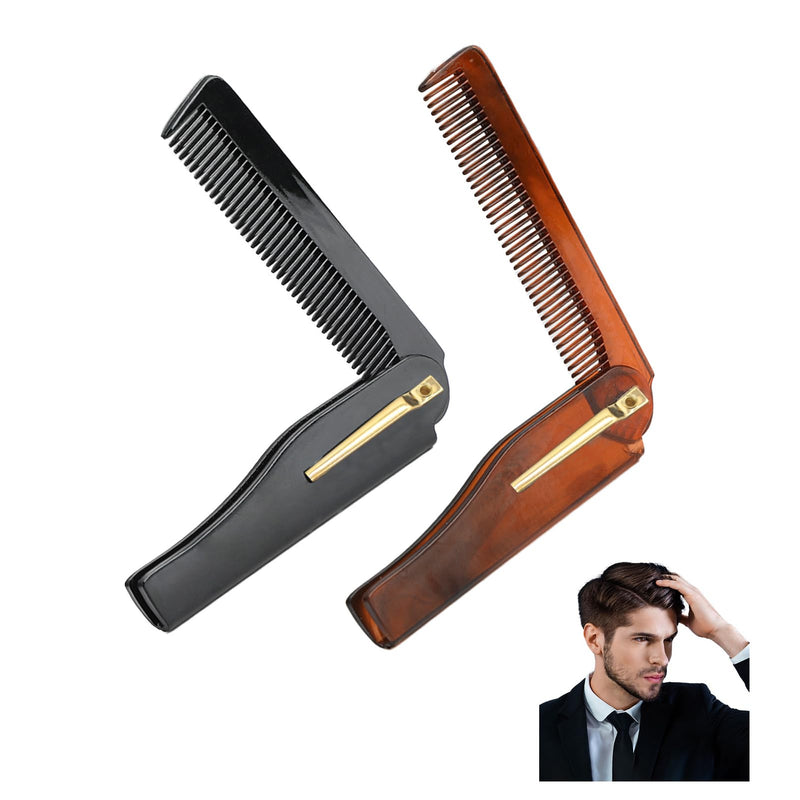[Australia] - Pack of 2 men's folding comb, folding comb for men, foldable hair and beard comb, portable mini folding comb, anti-static pocket comb for beard and hair care, ideal for travel and everyday life 