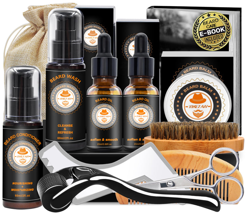 [Australia] - Gifts for men, beard care set for men, beard growth care set with beard shampoo, conditioner, beard oil, balm, beard roller, beard comb, men's gifts Christmas, gift Christmas gifts for men black 