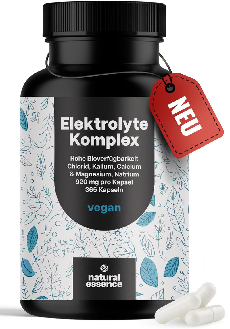 [Australia] - Electrolyte complex - 365 capsules - with chloride, potassium, calcium & magnesium, sodium - 920mg per capsule - electrolyte balance & muscle function - vegan and produced in Germany annual supply 