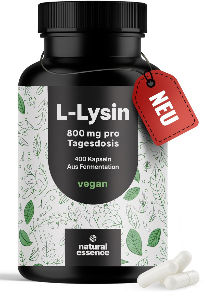 [Australia] - High-dose L-lysine - 400 capsules - 800 mg of pure L lysine per serving - From plant-based fermentation - Lysine capsules popular with herpes - Vegan and original produced in Germany 