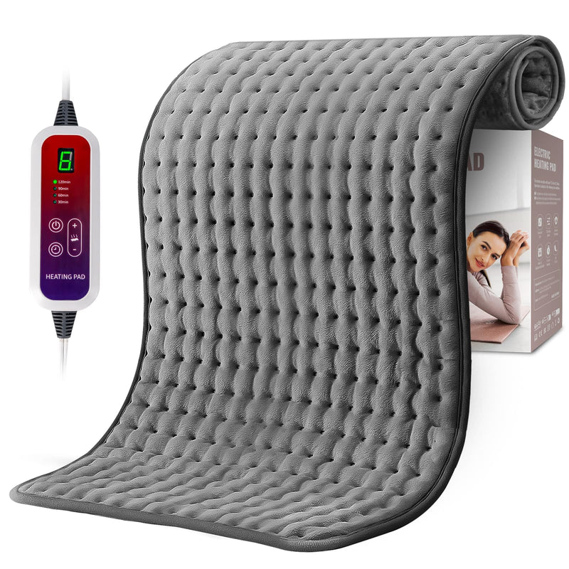 [Australia] - Qfun heating pad with automatic switch-off 100x50cm, extra large heat pad electric, machine washable electric heating pad large xxl for back neck shoulder stomach, 6 temperature levels and 4 timers 100*50CM dark gray 