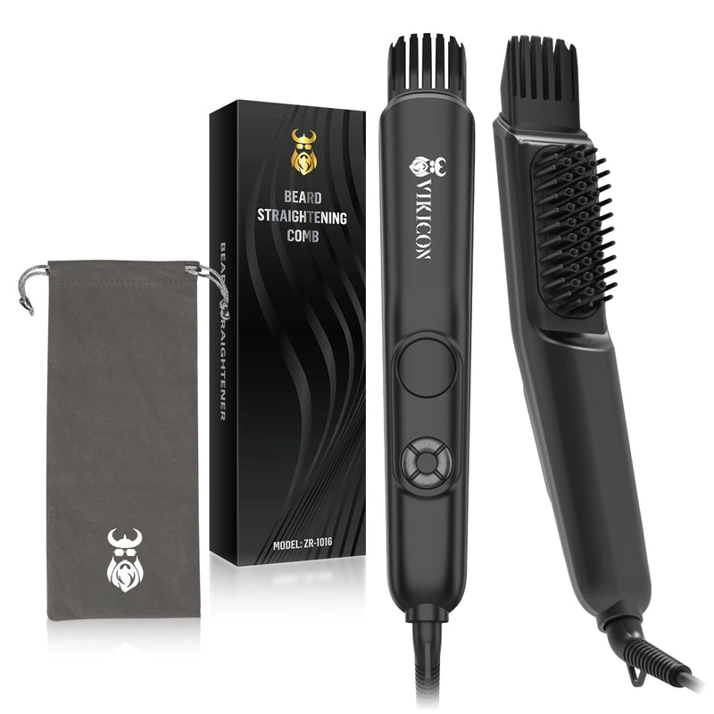[Australia] - VIKICON 3 in 1 beard straightener brush for men, professional beard comb with volumizer, 4 heat settings (120-220℃) beard straightener, ion beard straightener brush for home/travel, beard and hair styling 