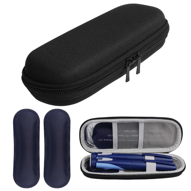 [Australia] - ACWOO insulin cooler bag, insulin pen cooler bag with 2 ice packs, TSA diabetic bag for insulin pen, diabetic accessories, epipen, syringes, insulin, travel diabetic bag, black black hard capsule 