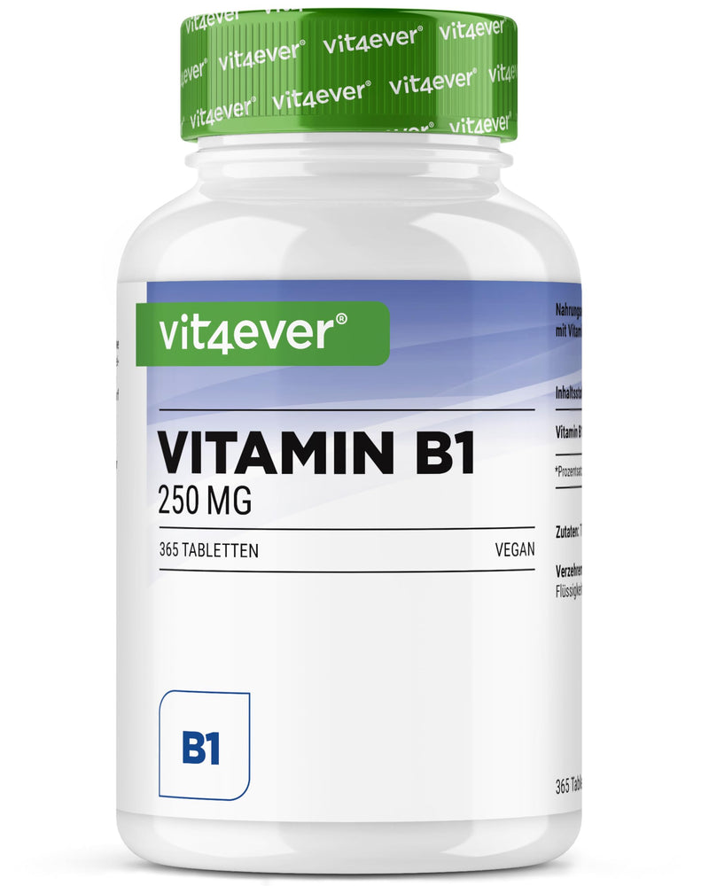 [Australia] - Vitamin B1 (Thiamine) - 250 mg - 365 tablets - Premium: Thiamine Hydrochloride - High bioavailability - 12 month supply - No unwanted additives - Vegan 