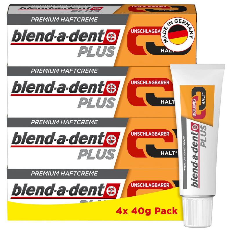 [Australia] - Blend-a-dent Plus Unbeatable Hold Premium Adhesive Cream, for Full and Partial Dentures, Neutral in Taste, Made in Germany, 4x 40g Pack of 4 