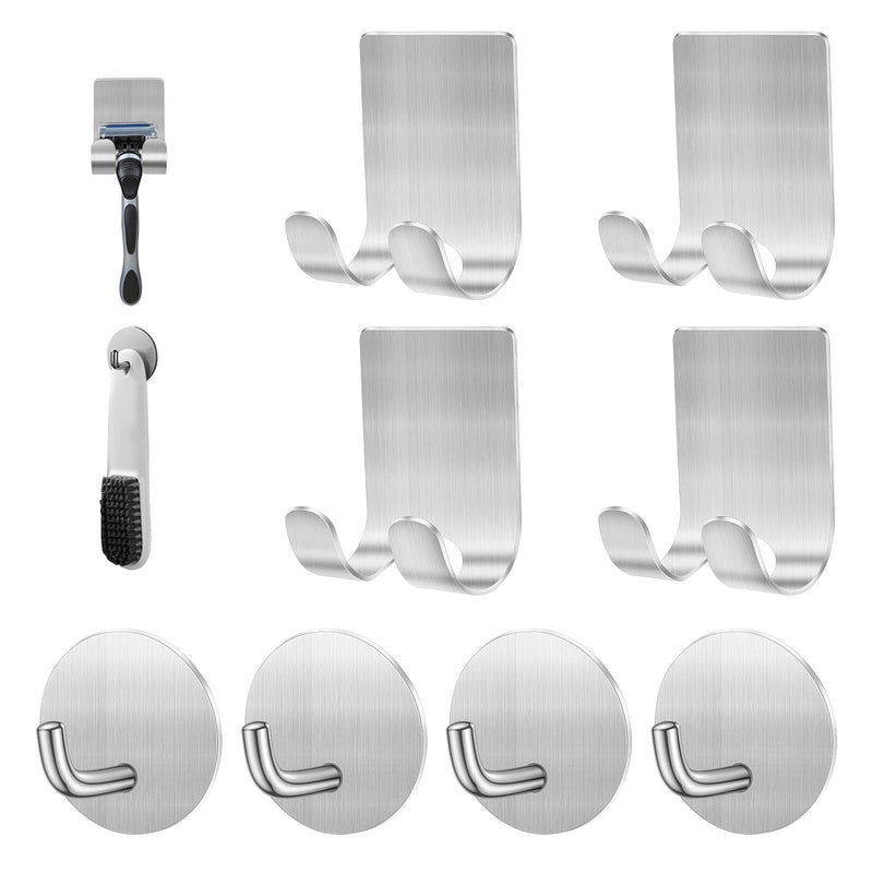 [Australia] - Diesisa Razor Holder Shower + Towel Hook No Drilling, Razor Holder Shower Hook Stainless Steel, Wall Hook Self-Adhesive, Hook Glue Waterproof for Bathroom Kitchen (4+4 Pack) - Silver 