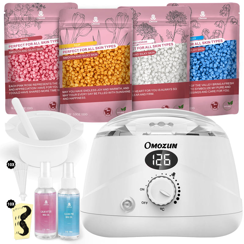 [Australia] - OMOZUN Waxing Set Wax Warmer Device: Wax Hair Removal Machine with LED Digital Display - Pure Natural Wax Machine for Depilatory Wax - Warm Wax Device Suitable for Nose Hair Wax (White) 1.36 kg (Pack of 1) White 