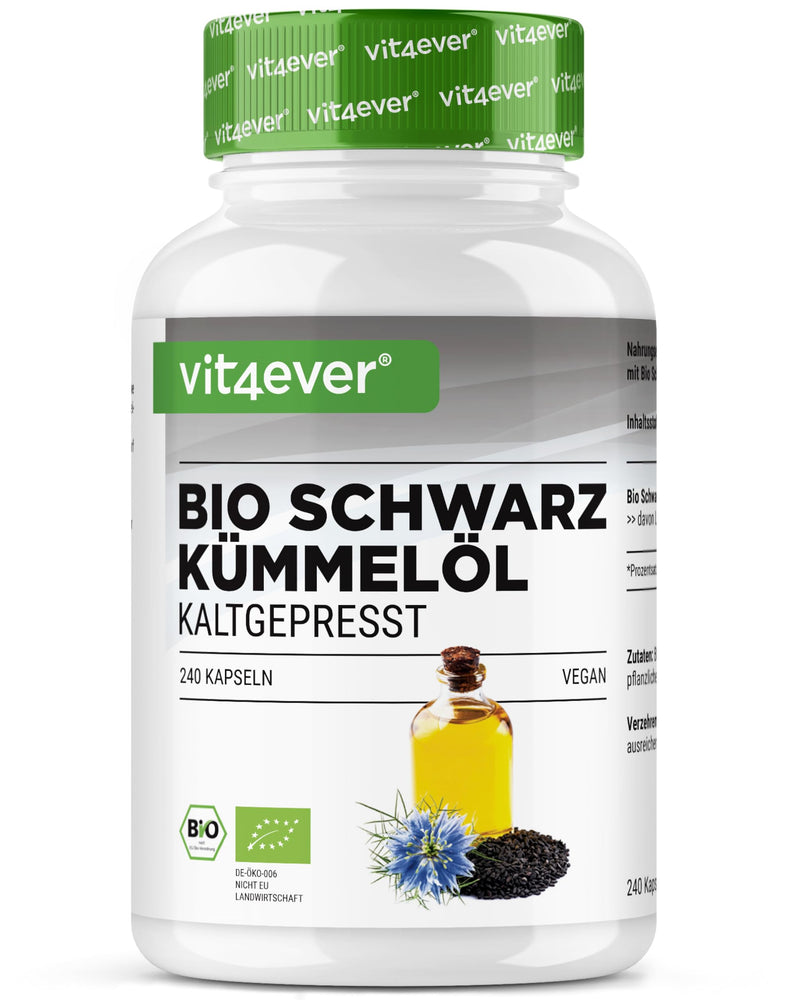 [Australia] - Organic black cumin oil - 240 vegan capsules - high dosage: 1000mg Egyptian black cumin oil per daily dose - of which 50% linoleic acid - cold pressed - 100% plant-based 