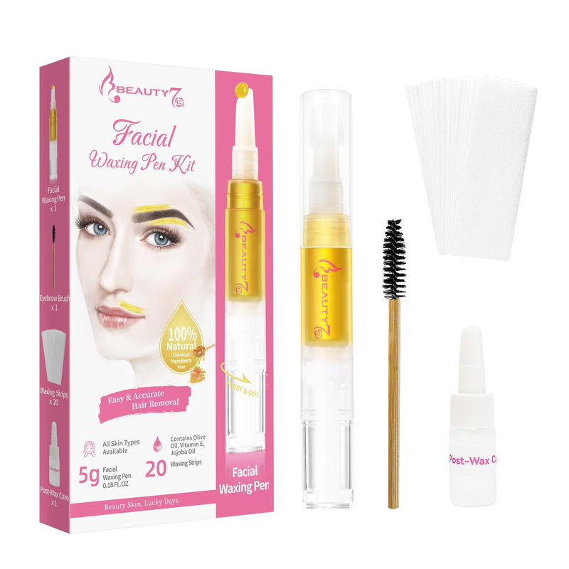 [Australia] - Beauty7 Wax Pen with Strips for Hair Removal Wax Removal of Eyebrows Face Facial Hair Removal Set with Wax Pen, Strips, Cleansing Oil after Waxing 