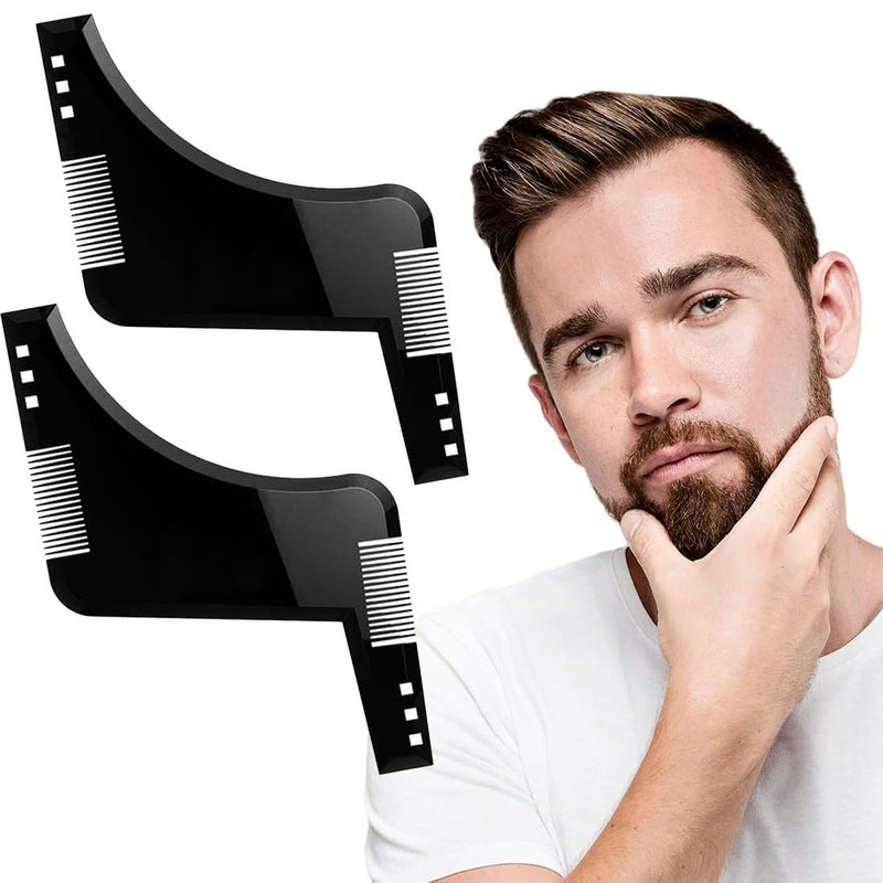 [Australia] - ZUWIJEQ beard stencil, 2 pieces beard stencil, beard comb, beard care, beard shapes for chin beard, sideburns, neck, beard stencil for easy cutting, beard comb styling tool, contour of the beard line 