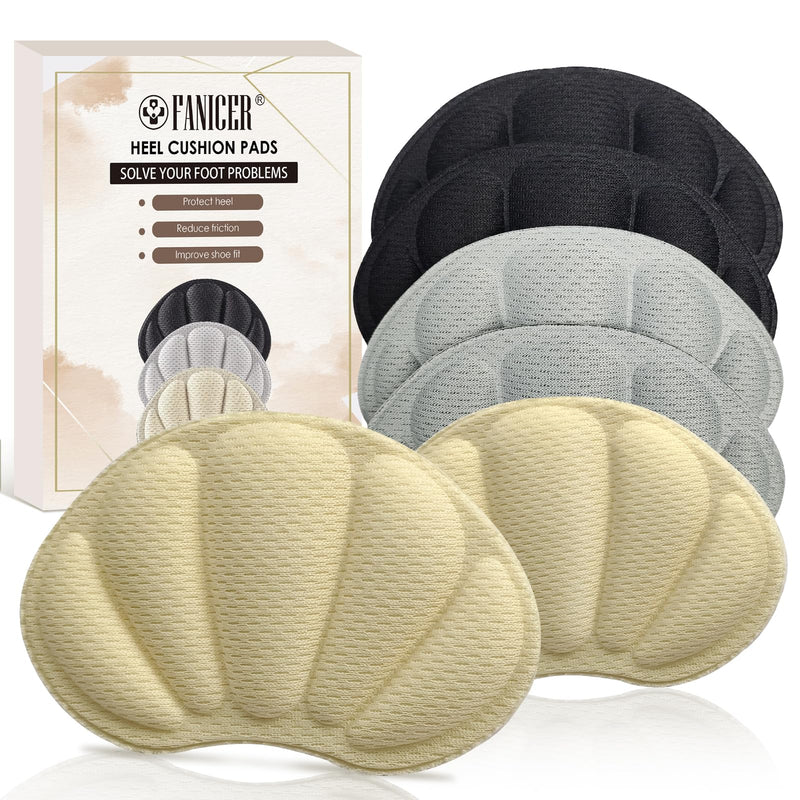 [Australia] - Pack of 6 heel shoe pads for shoes, premium heel pads, shoe insoles, heel protection pads against friction, heel pads, non-slip insoles for men and women (grey and black and skin colour). 