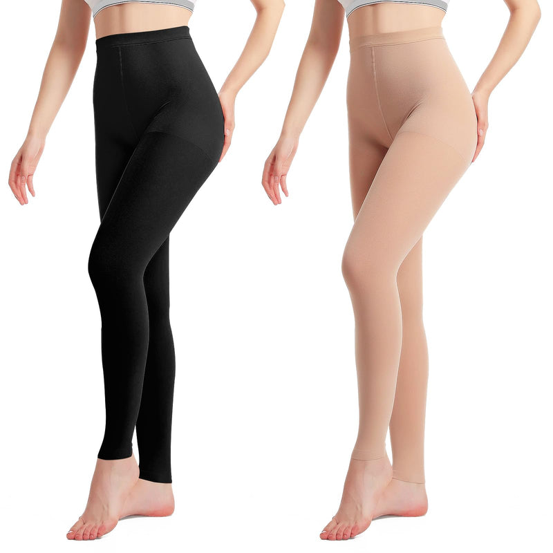 [Australia] - 2 pairs of medical compression stockings for women and men 20-30 mmHg, progressive support tights, opaque toe-free compression trousers class 2, suitable for varicose vein edema, TVT XXL 