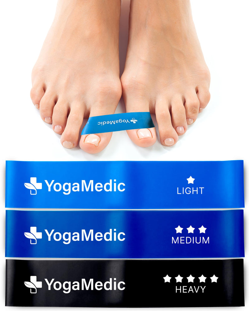 [Australia] - YogaMedic Hallux Valgus Correction Training Bands - 3 Band Set Toe Separators, Light, Medium and Strong Training Band for Relief and Pain Relief - Bunion Exercise for Men and Women 