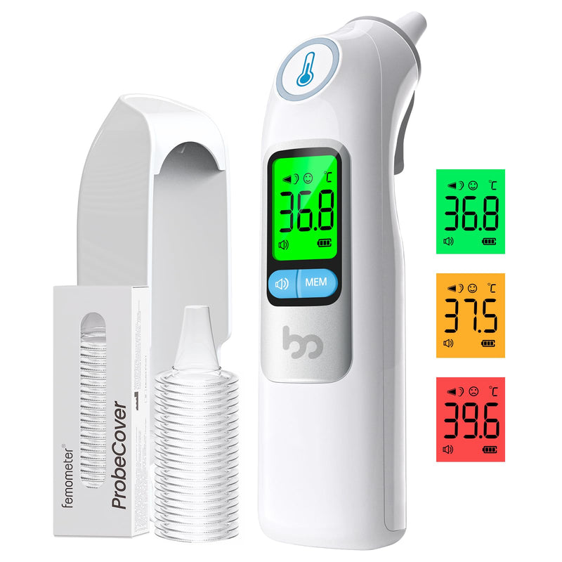 [Australia] - Fever Thermometer Ear for Adults & Children, 1s Result High Precision Ear Thermometer, 30 Memory Retrieval, 3 Color Fever Alarm, with 21 Disposable Probe Covers & Storage Box 