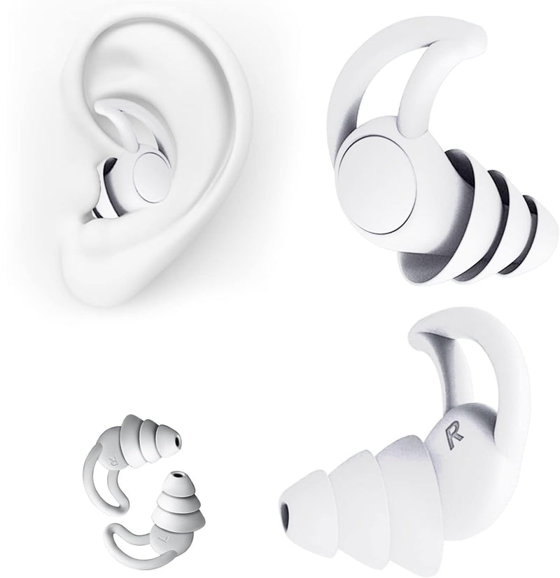 [Australia] - 2 pairs of ear plugs for sleeping, hearing protection plugs for noise reduction, reusable and washable silicone noise ear plugs, ear plugs for snoring, swimming ear plugs for travel, concert, sports, white 