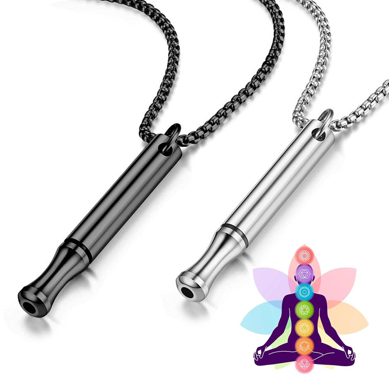 [Australia] - Smoking cessation aid, stainless steel quit smoking necklace, original smoking cessation breathing necklace, anti-smoking breathing chain, stress-relieving against anxiety breathing necklace (black + silver) 