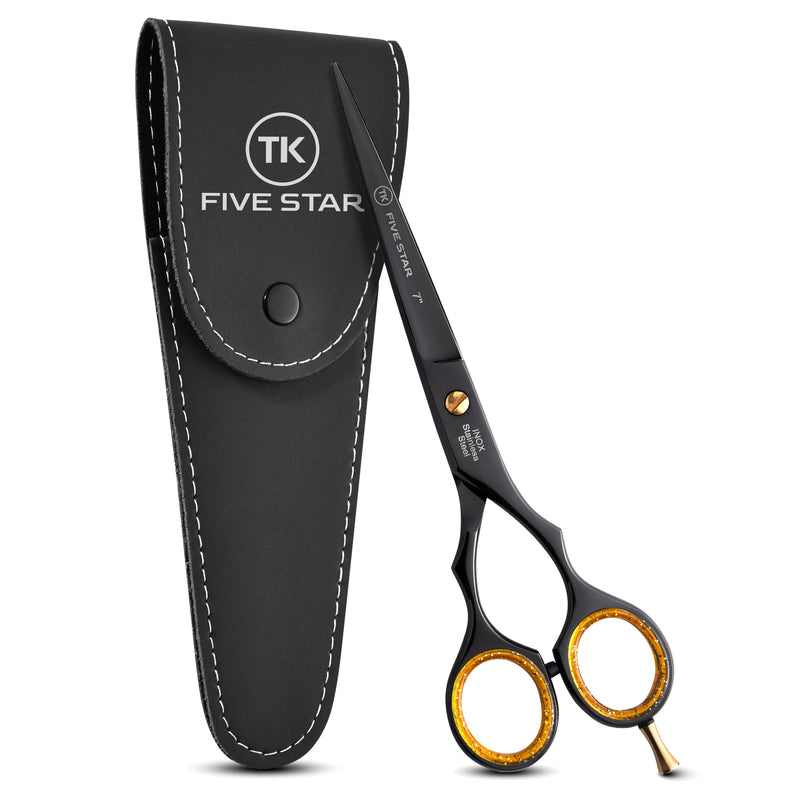 [Australia] - TK FIVE STAR SOLINGEN® Supra Premium 7" extra sharp hairdressing scissors hair cutting scissors for women men hairdressers and salons for fine and strong hair rustproof 7 inch titanium black 