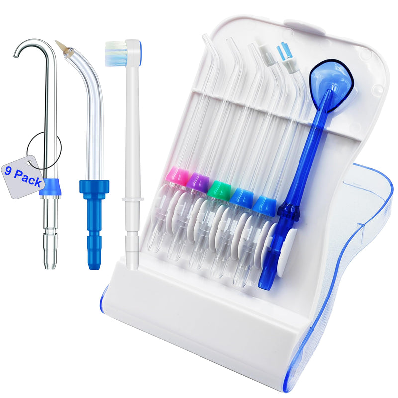 [Australia] - Replacement Tips Compatible with Waterpik Water Flosser, Storage Box and 9 Tips, Compatible with Waterpik Aquarius Water Flosser, White WP-660, WP-580, WF-20, CC-04, WP-662, WP-667CD 