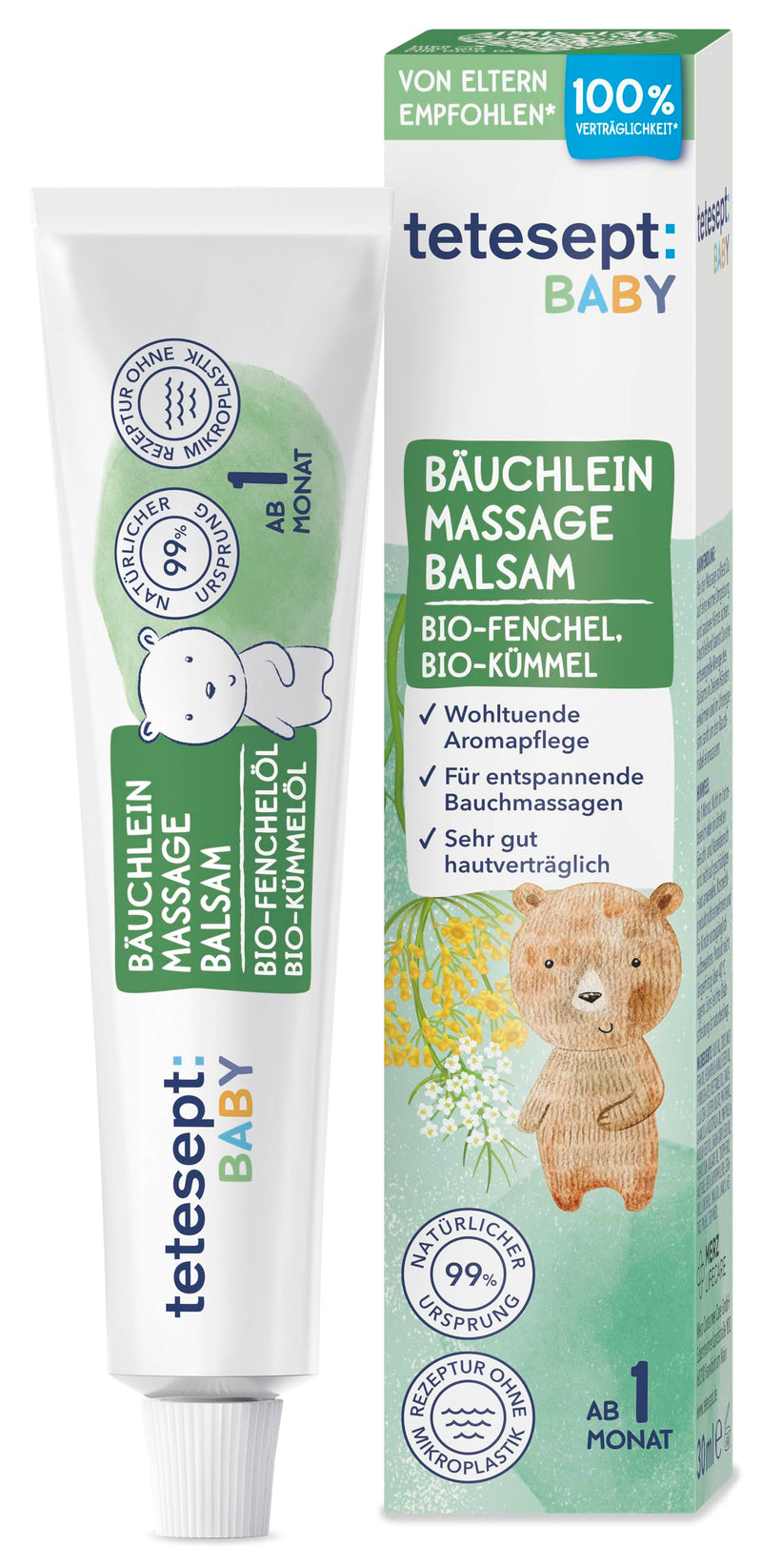 [Australia] - tetesept Baby Tummy Massage Balm 30 ml - with fennel, caraway and lavender oil - aroma care from 1 month supports the relaxing effect of belly massages 