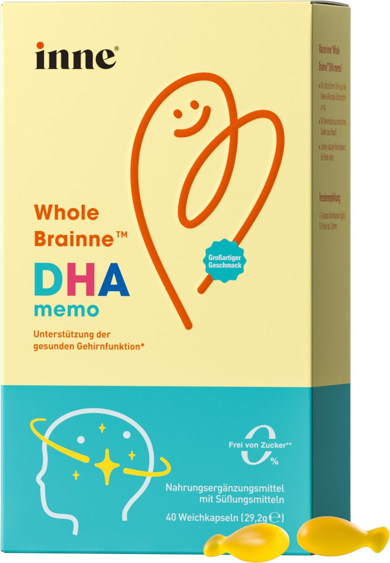 [Australia] - inne Whole Brainne™ DHA memo - plant-based DHA for children, to support brain function, from 3 years, 40 soft capsules 