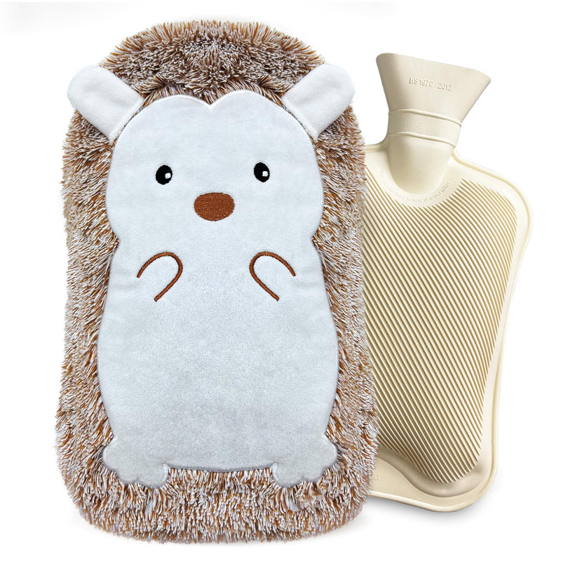 [Australia] - Hot water bottle with cover 2 liters, hot water bottles animal large, hot water bottle for children hedgehog, hot water bottle with cuddly fluffy faux fur cover, hand warmer silicone soft for keeping hands, feet, body warm 