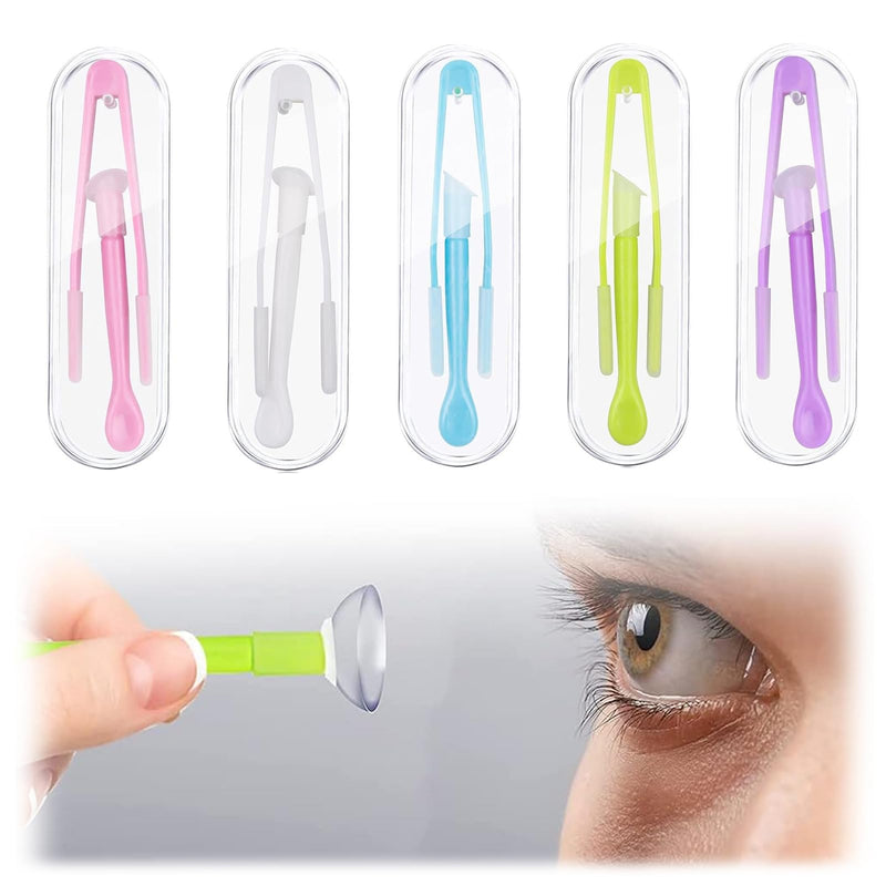 [Australia] - Pack of 5 contact lens insertion aids, contact lens removers, contact lens suckers, contact lens tweezers, contact lens insertion aids, soft lenses with bottles without ventilation and tweezers, 5 pieces 