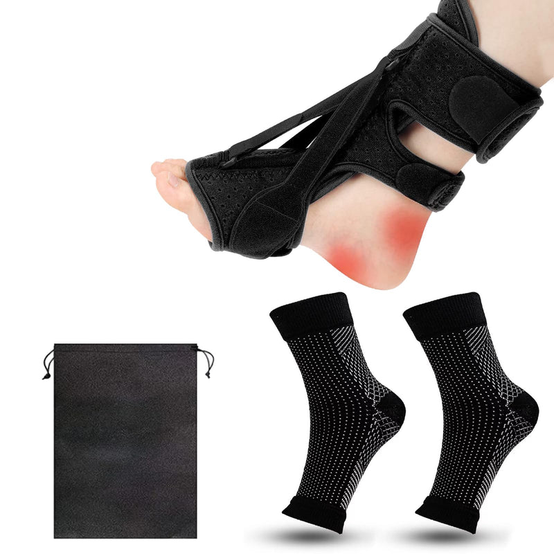 [Australia] - Roinaid Achilles Tendon Bandage Plantar Fasciitis Bandage Comes with 1 Fasciitis Sock and Drawstring Bag Suitable for Achilles Tendonitis Foot Drop Weakness Arch and Foot Problems (Black) 