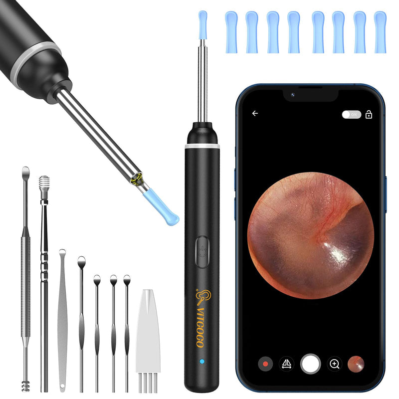 [Australia] - Earwax Remover Otoscope, VITCOCO 1920P Wifi Ear Cleaner, Ear Cleaner with Camera, Otoscope with 6 LEDs for iPhone, iPad and Android Smartphones, Black 