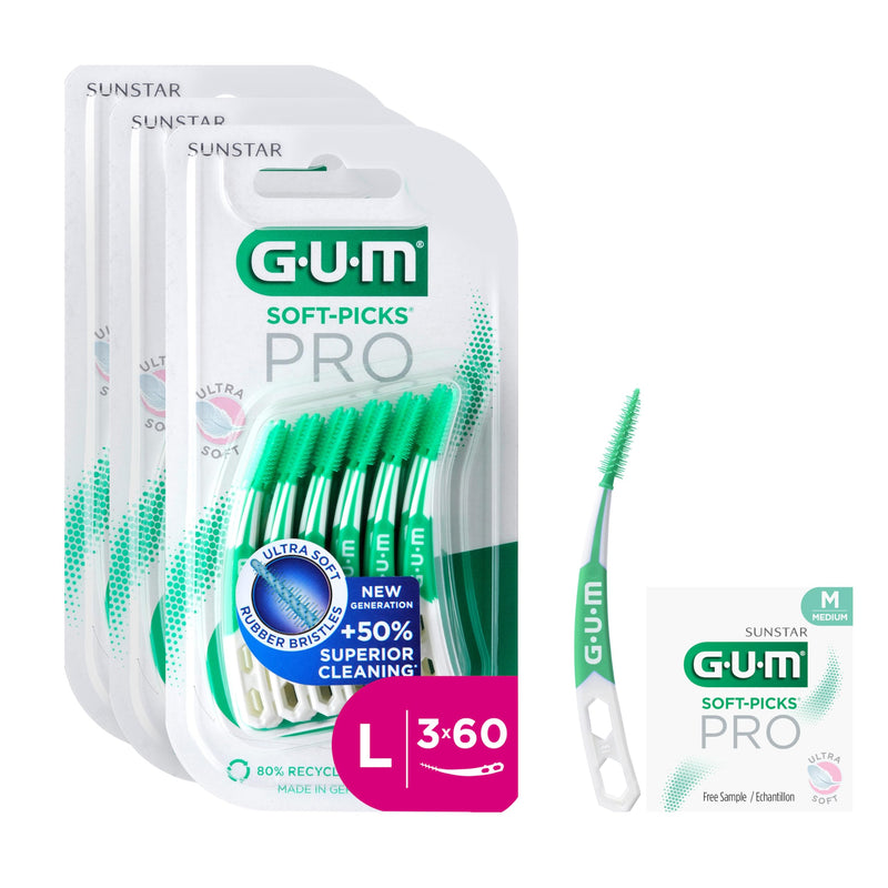 [Australia] - GUM SOFT-PICKS PRO interdental cleaner | curved shape for easy access to hard-to-reach places | gentle effect for sensitive gums [L - 3x60] (+1 free sample) [L - 3x60] (+1 free sample) 