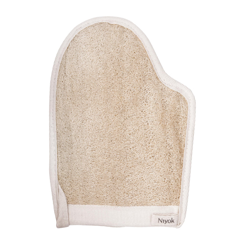 [Australia] - Niyok® massage glove made of loofah & cotton • Gentle cleansing & massage for body & face • Natural peeling glove • Body scrub glove • Shower glove for body peeling 